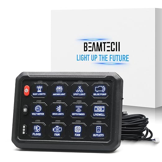 BEAMTECH 12 Gang Switch Panel, RGB Multifunction Switch Toggle Momentary Pulsed Circuit Control Relay System Box Auxiliary Touch Control Switch LED Light Controller for Car Truck Van Off Road ATV UTV