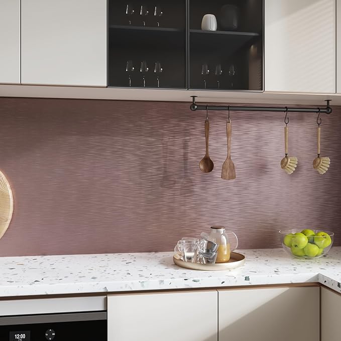 CRE8TIVE Rose Gold Stainless Steel Contact Paper for Appliances 12"x354" Brushed Metallic Peel and Stick Wallpaper Self Adhesive Heat Resistant Stainless Steel Wallpaper for Kitchen Refrigerator Stove