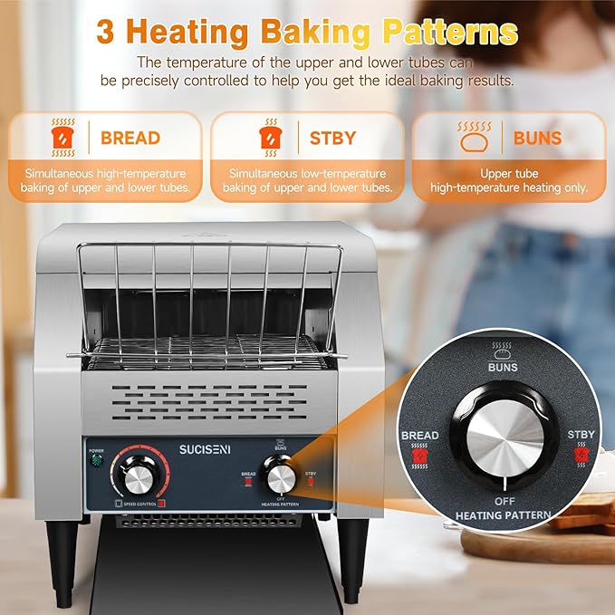Commercial Toaster 300 Slices/Hour 1900W Heavy Duty Industrial Conveyor Toaster Stainless Steel Electric Oven with Dual Heating Tube 7-speed Adjustments for Bagel Croissant Restaurant Bakery Cafe