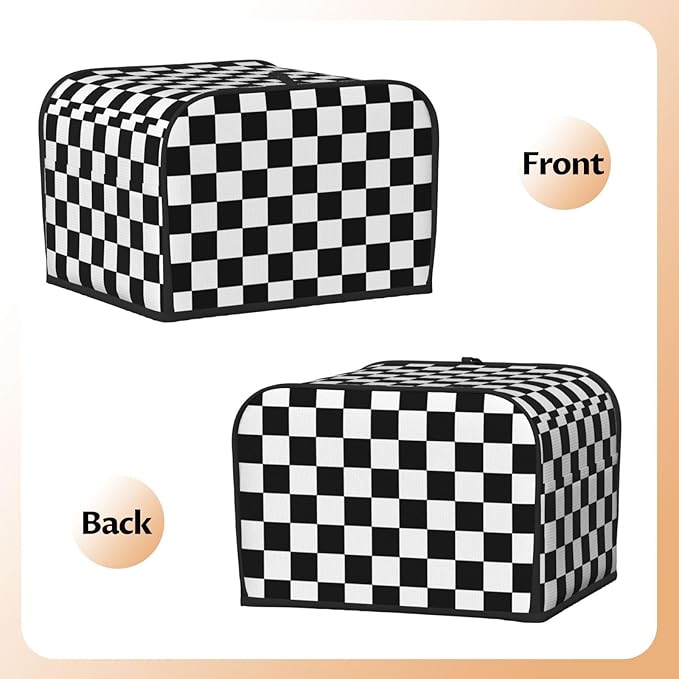 Black White Checkered 4 Slice Toaster Cover, Waterproof Toaster Dust Cover Bread Maker Protective Cover For Small Kitchen Appliance Dining Room Table Home Decor Gifts