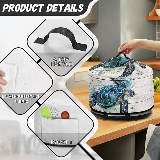 Watercolor Sea Turtle Print Slow Cooker Cover with Side Pocket and Handle Washable Air Fryer Cover for Dust Protection and Easy to Clean Fit 6/7/8 Quart Electric Slow Cover