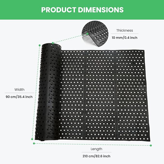 82.6"x35.4" Commercial Rubber Drainage Mat Anti-Fatigue Rubber Mat Roll Heavy Duty Kitchen Non-Slip Floor Matting with Holes for Restaurant Bathroom Bar Outdoor Garden Wet Area