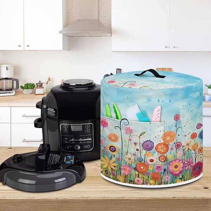 Air Fryer Cover Dust Cover, Easy to Clean Small Appliance Covers for 8 Quart Air Fryer & Pressure Cooker Kitchen Appliance Accessories with Pockets, Colorful Floral