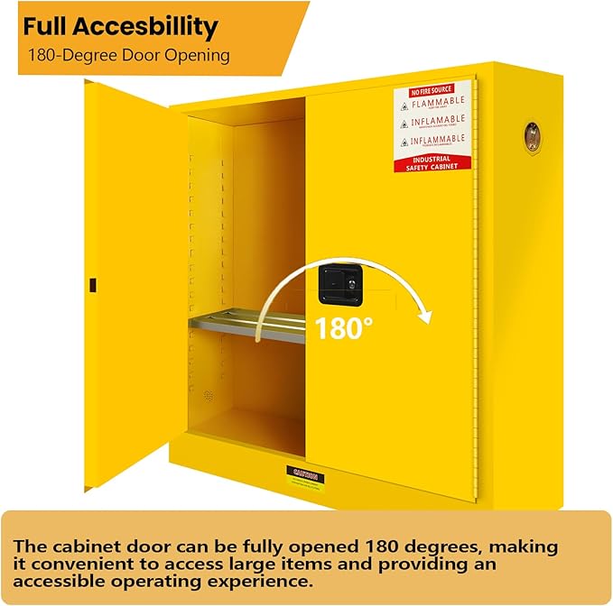 170 Gal Double Layer Alloy Steel Flammable Liquid Storage Cabinet with 3-Point Locking System and 2-Inch Leakproof Sump, Large Metal Safety Storage Cabinet for Factory, Lab, Garage Use