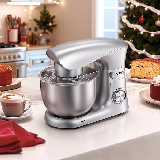VEVOR Stand Mixer, 4.4 QT Electric Kitchen Mixer, 300W Dough-Mixer, 10 + Pulse Speeds Tilt-head Food-Mixer with Stainless Steel Bowl, Dough Hook, Whisk, Beater, for Baking, Mixing, Whipping & Kneading