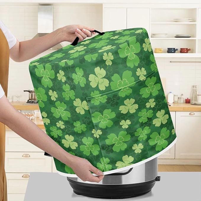 Four Leaf Clover Shamrock Print Dust Cover for 3 Quart Instant Pot, St. Patrick's Day Dust Proof Pressure Cooker Cover Electric Appliance Cover Air Fryer Accessories with Pocket and Handle