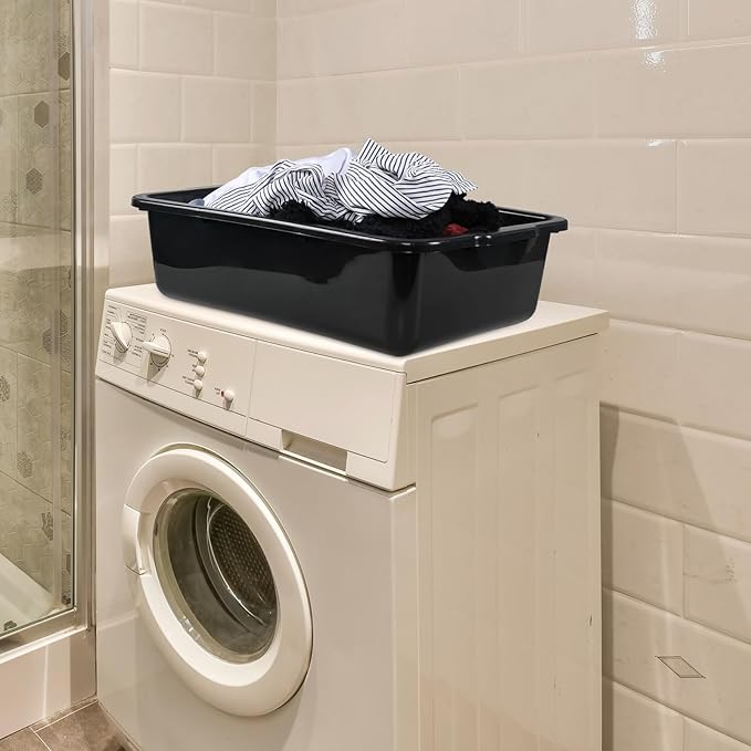 4-Pack 32 L Commercial Bus Tub, Rectangular Plastic Wash Basin Tub, Black