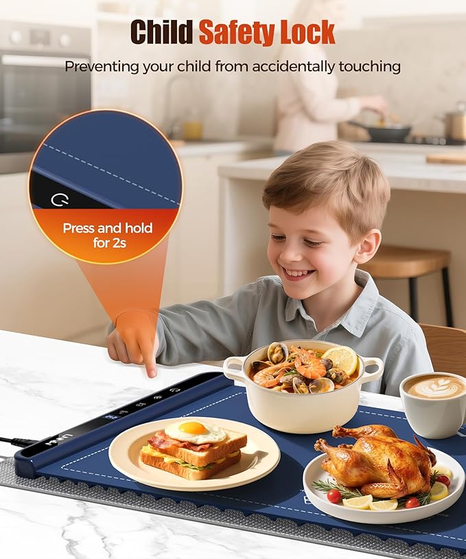 Extra Large Food Warming Mat with Heat-Resistant Pad, 36X15 Inch, 6 Temperature & 6 Timer Settings, Child Lock Safety, Fits More Dishes for Family Dinners and Parties