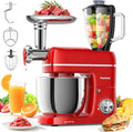 Stand Mixer, 7-IN-1 6.5QT 660W Multifunctional Electric Kitchen Mixers with Blender, Meat Grinder, Dough Hook, Whisk and Beater, 8-Speed Food Mixer for Baking, Cooking, Food Processing, Red