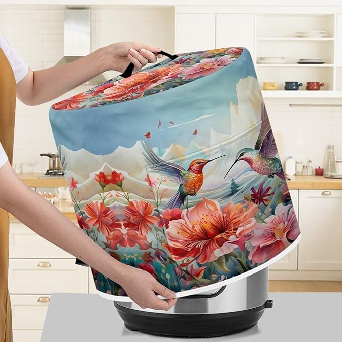 TODIYADDU Fly Hummingbird Dust Cover for Electric Pressure Cooker Waterproof Air Fryer Cover Dust Cover with Storage Pocket and Handle Portable 3 Quart Pressure Cooker Cover Presents