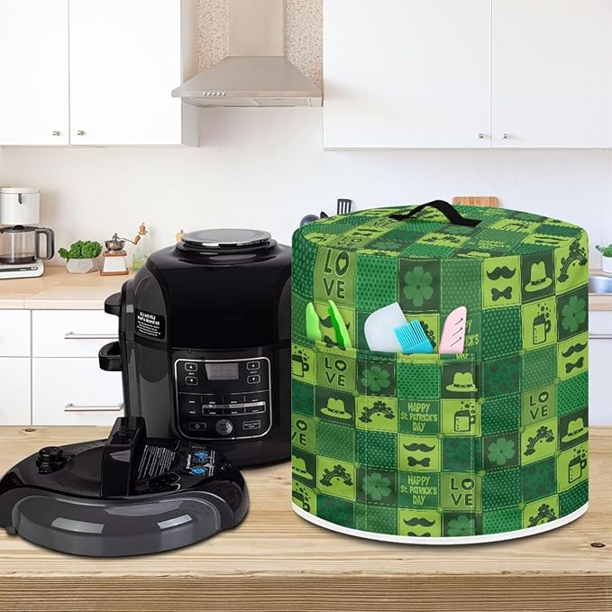 Green Hat Floral Print Kitchen Appliance Cover,St. Patrick's Day Theme Pressure Cooker Cover 3 Quart Dust Cover for Air fryer/Rice Cooker/Oven/Toaster/Stand Mixer/Steamer