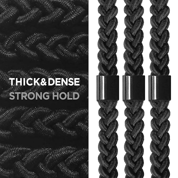 Braided Mens Hair Ties For Men - For Buns Curly Thick Dense Hair Elastic Hair Ties For Guys | No damage Crease Breakage Black 5 Count (Pack of 1)