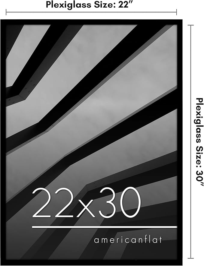 Americanflat 22x30 Picture Frame with Polished Plexiglass - Streamline Collection - Thin Border Picture Frame for Wall Display - Hanging Hardware Included - Black