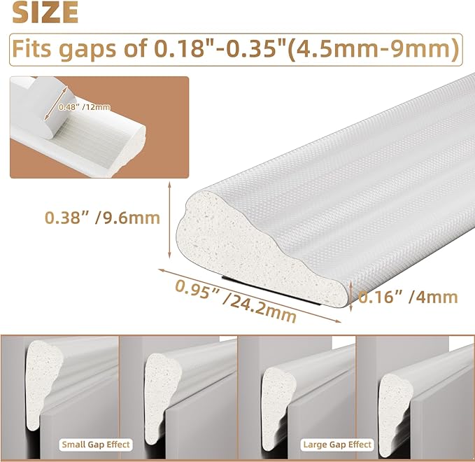 3Pcs×196" Wedge-Shape Foam Window Weather Stripping Door Seal Strip,Soundproofing Frame Insulation Tape for Exterior Front Door,Noise Cancelling Window Inserts,Door Gap Filler Light Blocker,White