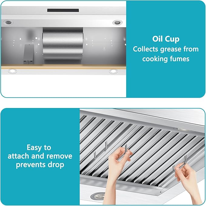 48 inch Range Hood Under Cabinet1500 CFM with 4-Speed Gesture Sensing & Touch Control, Stainless Steel Kitchen Stove Vent Hoods with 4 LED lights, Time Setting, Dishwasher-Safe Baffle Filters
