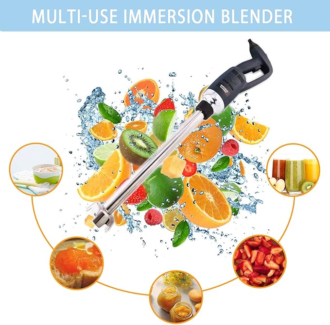 14 in Heavy Duty Immersion Blender Handheld Kitchen, Hand Blenders for Kitchen, Commercial Mixer Electric, 500W Removable Shaft 2500rpm to 15000rpm, Emulsifier Blender Handheld