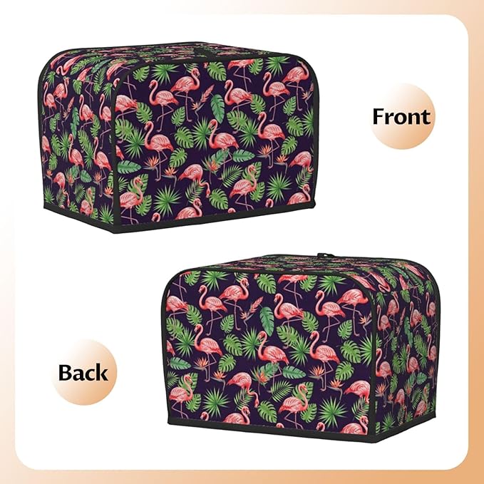 2 Slice Toaster Cover, Polyester Dust Protection, Fingerprint Resistant Washable Kitchen Appliance Cover Palm Leaf Cute Flamingo