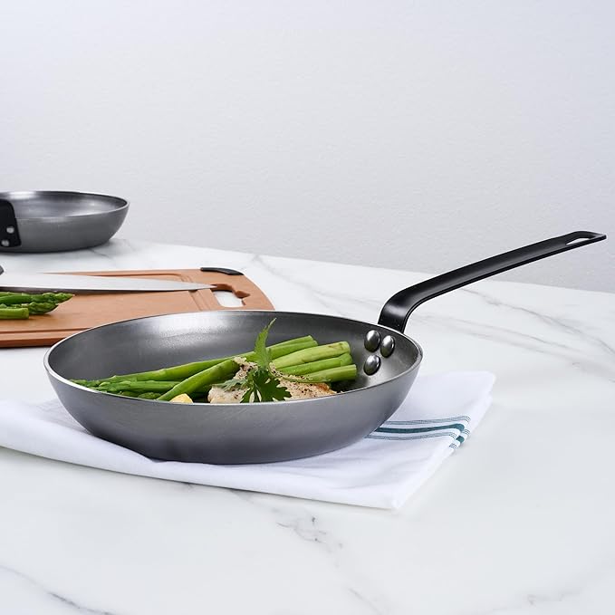 Restaurantware Met Lux 16 Inch Fry Pans, 6 No-Stick Frying Pans - Induction-Ready, Triple-Riveted, Silver Carbon Steel Cooking Skillets, Durable, For Searing, Sauteing, And Browning Food
