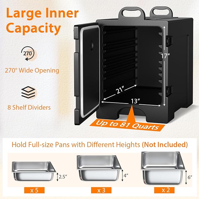 COSTWAY Catering Food Warmers, Hot Boxes Catering for 5 Full-Size Pan, 81 Quart Capacity, Stackable Design, Handles, Portable Insulated Food Carrier for Family Gathering, Canteen, Restaurant, 3