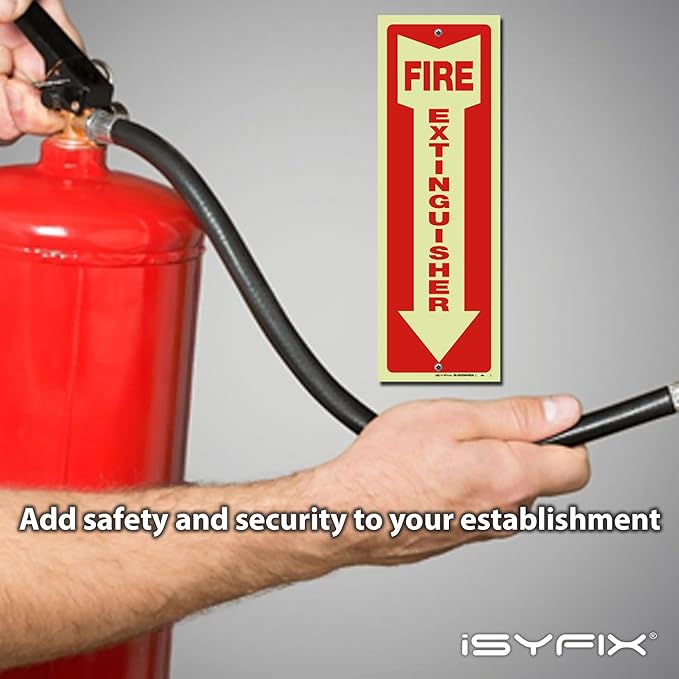 iSYFIX Fire Extinguisher Glow in the Dark Signs – 5 Pack 4x12 Inch – 40 mil Thick Polystyrene Plastic, Laminated for Ultimate UV, Weather, Scratch, Water & Fade Resistance, Indoor & Outdoor