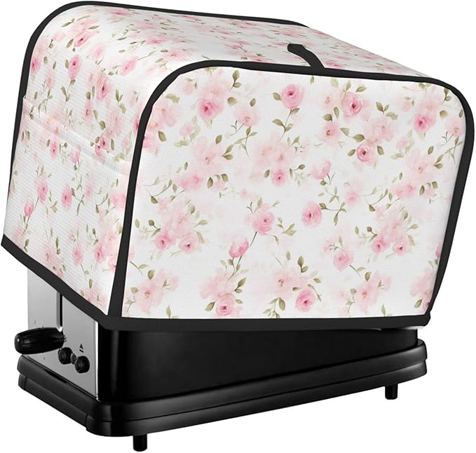 2 Slice Toaster Cover for Kitchen Rose Flower Pastel Waterproof and Dustproof Oxford Fabric Toaster Dust Cover with Side Pockets Decorative Universal Cover for Wide Slot Toasters and Small Appliances