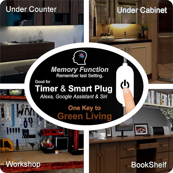 EBD LED Under Cabinet Lighting for Kitchen Built-in Adjustable Cable & Mid Input Jack Bookshelf Plug in Light bar 9 Pcs 4050 Lm 3000K Ultra Bright for Timer Smart Plug Alexa Google Assistant & Siri