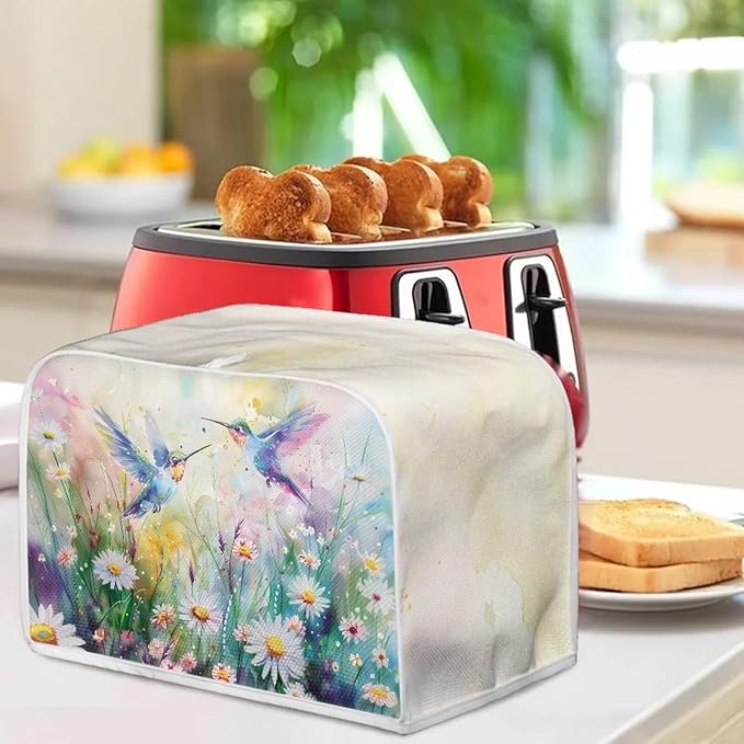 Hummingbird Daisy Print Toaster 4 Slice Cover Universal Size Kitchen Appliance Cover Fingerprint Protection Kitchen Home Decor