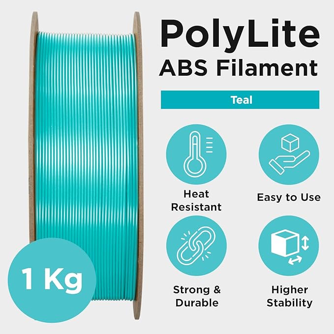 Polymaker ABS Filament 1.75mm Teal, 1kg 3D Printing Filament, PolyLite ABS 3D Printer Filament, Heat Resistant, Strong & Durable, Dimensional Accuracy +/- 0.03mm
