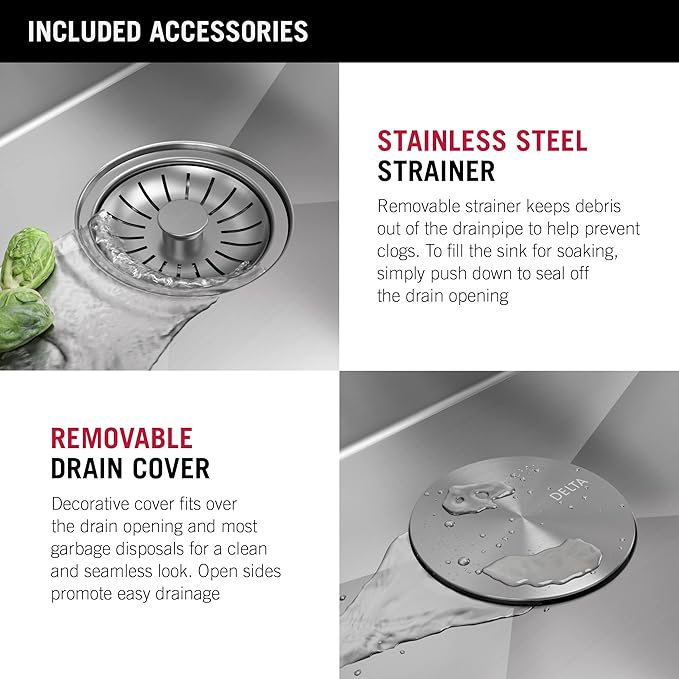 DELTA FAUCET Delta Marca 30 inch Drop-In Undermount Stainless Steel Single Bowl Kitchen Sink with Accessories