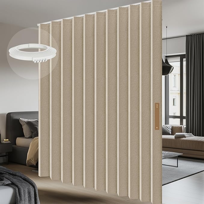 100% Blackout Curtains for Sliding Glass Doors, Extra Wide Curtains for Patio Sliding Door, Room Divider Curtains(Beige, W180 x L84, 1 Pack)
