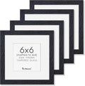6x6 Picture Frames, Solid White Oak Wood Frame 6 x 6 with Stand for Wall & Tabletop Display, Rustic Wooden Photo Frame 6 by 6 with Real Glass, 6x6 Frame Matted to 4x4, Black Color, Set of 4