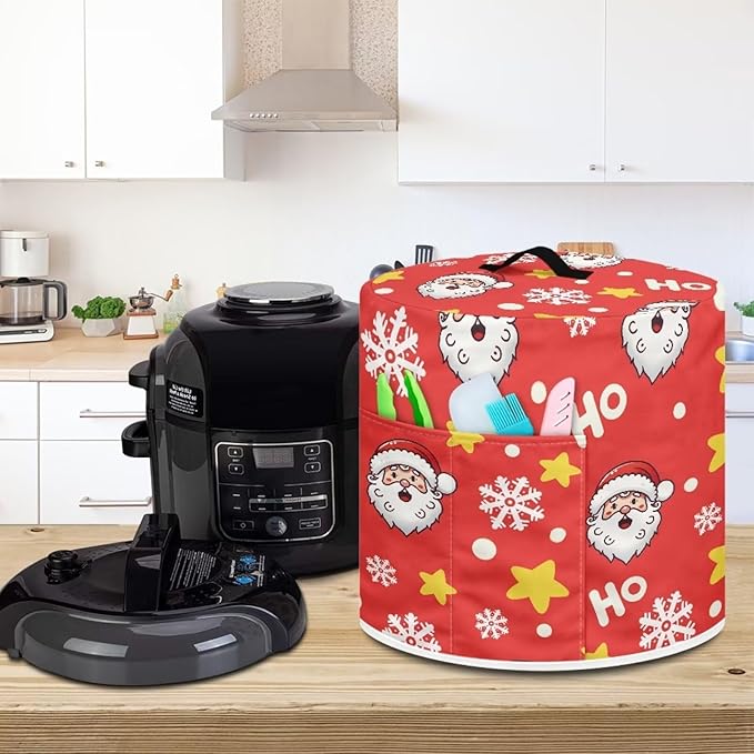 Ho Ho Ho Santa Claus Dust Cover Instant Pot and Extra Accessories Dust Proof Easy to Clean Pressure Cooker Cover Electric Appliance Cover Air Fryer Accessories with Storage Pocket SizeL