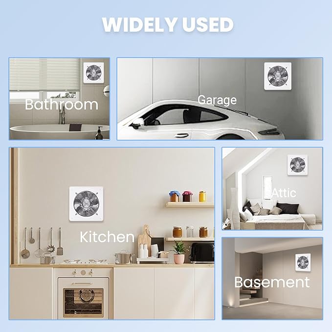 8" Kitchen Exhaust Fan with Variable Speed Controller, 735CFM Wall Mount Ventilation Fans, Metal Attic Exhaust Fan, Small Fume Extractor Ventilation Fan for Kitchen Bathroom Shop Smoking Room Garage