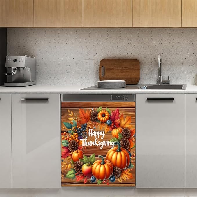 Thanksgiving Pumpkin Leaf Dishwasher Magnet Cover Magnetic Dishwasher Decorative Cover Front Dishwasher Door Covers Reuseable Dishwasher Covers Decal Decor for Kitchen Home Appliances Gift 23" X 26"
