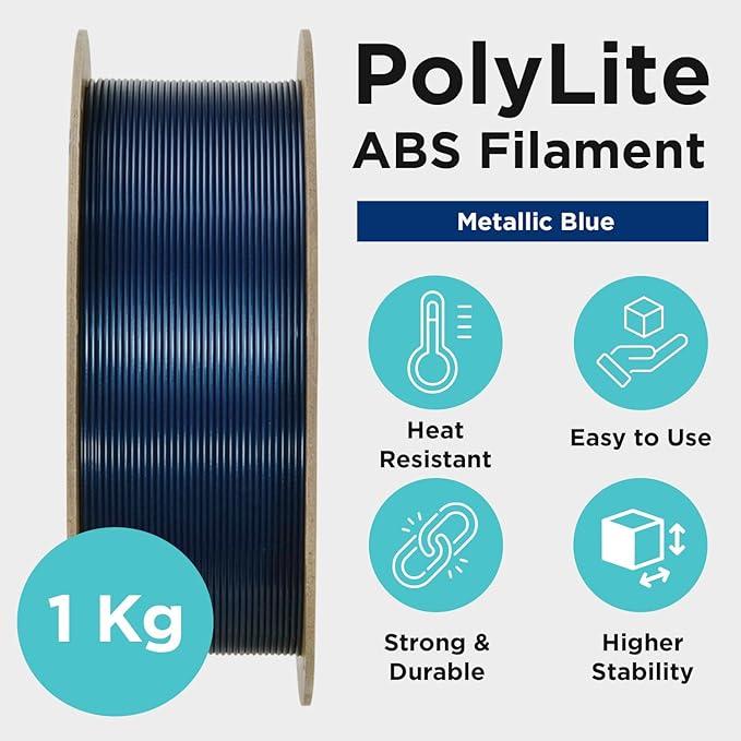 Polymaker ABS Filament 1.75mm Metallic Blue, 1kg 3D Printing Filament, PolyLite ABS 3D Printer Filament, Heat Resistant, Strong & Durable, Dimensional Accuracy +/- 0.03mm