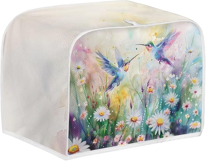 Hummingbird Daisy Print Toaster 4 Slice Cover Universal Size Kitchen Appliance Cover Fingerprint Protection Kitchen Home Decor