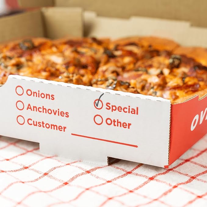 Karat Pizza Boxes 12" x 12" x 2" [50 Pack] Classic Red Print Corrugated Boxes | Ventilated, Grease-Resistant, Durable for Pizza, Catering or Shipping Use