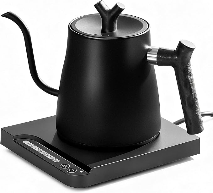 Gooseneck Electric Kettle | Electric Pour Over Kettle with Variable Temperature Control | 100% Stainless Steel Interior, Keep Warm & Auto Shut-Off | 1.0L Fast Boil for Coffee & Tea, Matte Black