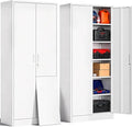 CJF Metal Storage Cabinet, 72" H Locking Storage Cabinet with Adjustable Shelvesand Doors, Metal Cabinets for Office/Home/Garage/School-White