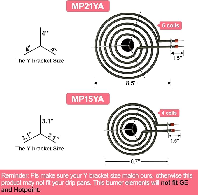 Upgraded MP22YA 4 Pack Electric Range Burner Element Unit Set, 2 x MP15YA 6" and 2 x MP21YA 8" Stove Burners Replacement for Kenmore Hardwick Maytag Norge Whirlpool Electric Range Stove Parts