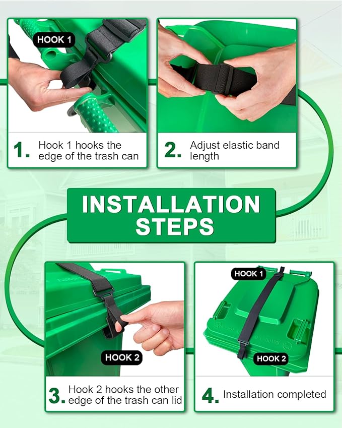 Adjustable Double Claw Trash Can Lock Strap to Prevent Raccoons, Mice, Dogs and Other Small Animals From Rummaging, Garbage Can Lid Lock Keeps Lid Securely in Place in Strong Winds (1 PC) | COMBATCH