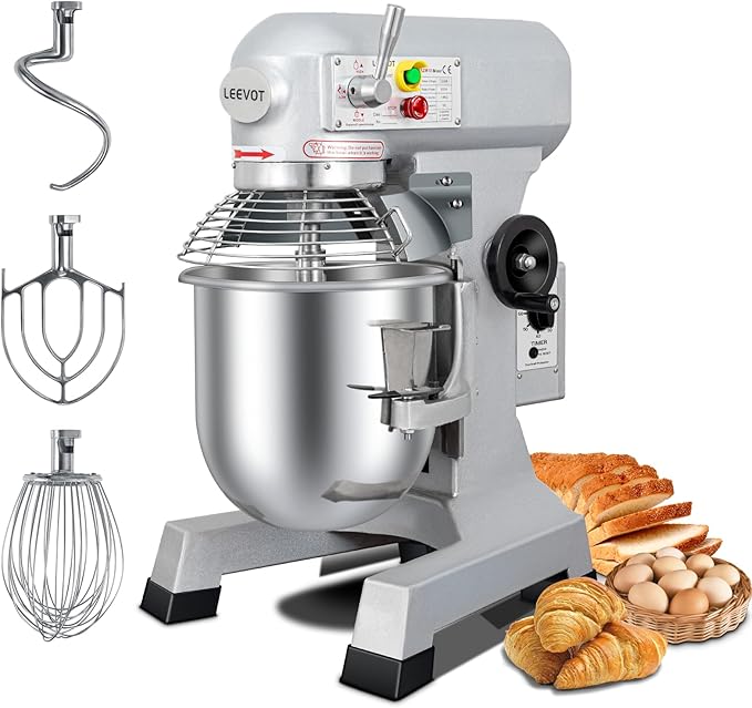 20QT Commercial Planetary Stand Mixer, Heavy Duty Dough Mixer with 60-Min Timer & Splatter Guard, 3 Speeds for Kneading, Creaming, Whipping, for Bakery, Pizzeria, Restaurant
