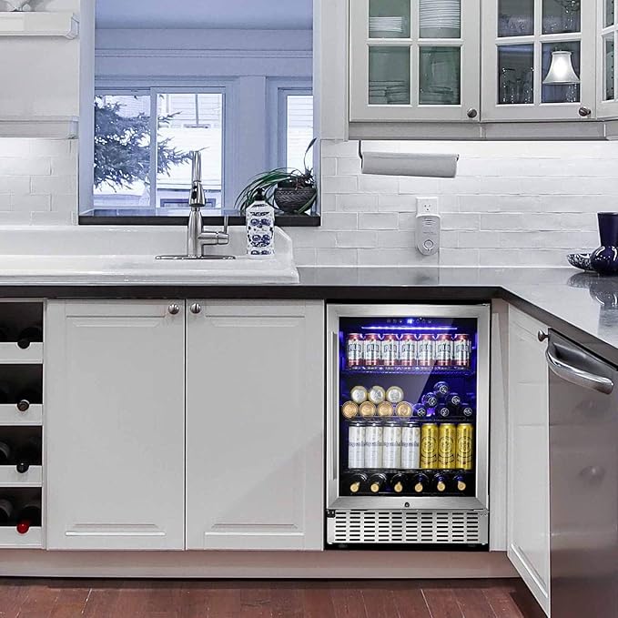 Antarctic Star Beverage Cooler, 24 Inch Built-In & Freestanding Drink Refrigerator for 180 Cans, 24" Under Counter Design for Kitchen, Bar, Office to Store Soda, Water and Wine