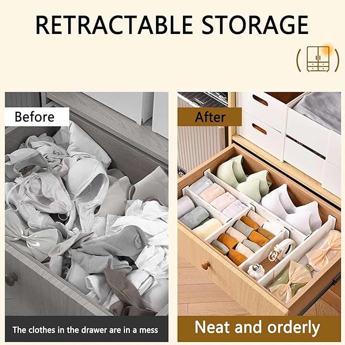 8 Pack Drawer Dividers for Clothes, 3.74" High 14.76"-25.79" Adjustable Expandable Dresser Drawer Organizer, Clear Plastic Separators for Dresser, Baby Clothing, Underwear, Cosmetic, Toilet