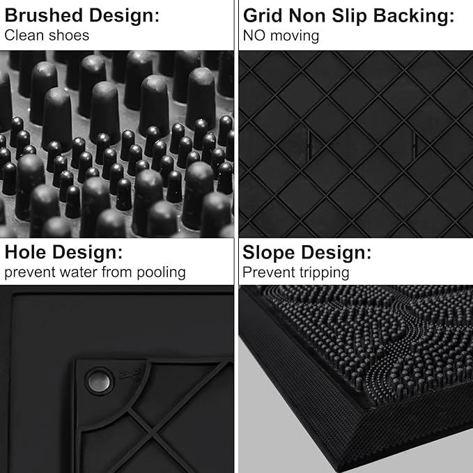 FRAMICS Rubber Doormat 24x36 Inches Heavy Duty - Non-Slip, Waterproof Entry Mat for Outside Front Door, Low Profile Dirt Trapper for All Seasons, Patio, Garage, High Traffic Areas, Black