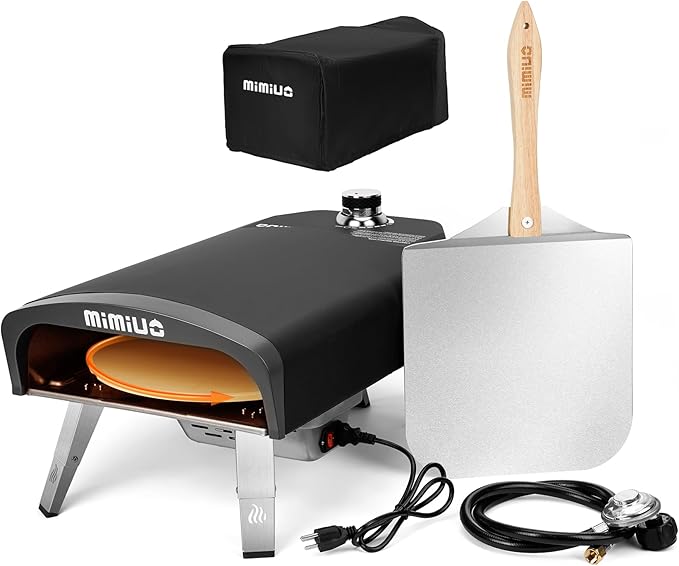 Mimiuo Outdoor Gas Pizza Oven with Automatic Rotating Pizza Stone - 14 Inch Portable Propane Pizza Ovens for Outside - Professional Pizza Grilling Stove for Outdoor Kitchen - Global Patent