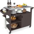 Giantex Outdoor Grill Cart with Storage Cabinet & Shelves, Patio Kitchen Island Table with Stainless Steel Top, Spice & Towel Rack, Movable Pizza Oven Stand on Wheels, Rolling Bar Cart BBQ Prep Table