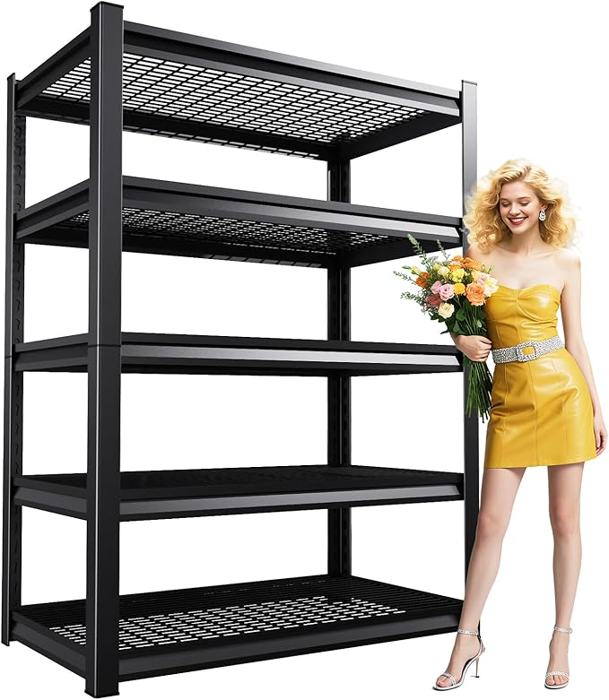 Garage Shelving 5-Tier Adjustable Metal Garage Shelves Heavy Duty Unit,3000 LBS Steel Shelf Storage Rack Suitable for Industries,Warehouses,Basement,Black(Wire-81''H x 45.7''W x 19.7''D)