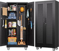 Aobabo Broom Closet Storage Cabinet,Lockable Garage Storage Cabinet with 4 Adjuatable Shelves,Required Assembly,Black,70.87''H*31.5''W*15.75''D