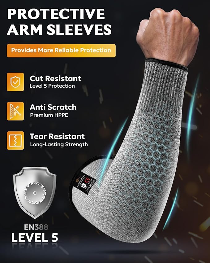 Evridwear Protective Arm Sleeves Cut Resistant Farmers Sleeves for Men Work, Gardening, Farming, Arm Protectors for Thin Skin and Bruising (Large, No Thumb Hole)